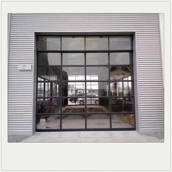 Automatic aluminum alloy glass garage door with pedestrian door