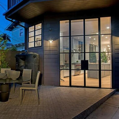 LVDUN Modern Front Entry Soundproof Glazed Glass Wrought Iron Double Doors