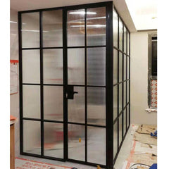 High quality matte black iron glass door with grid design cheap price customized steel french door