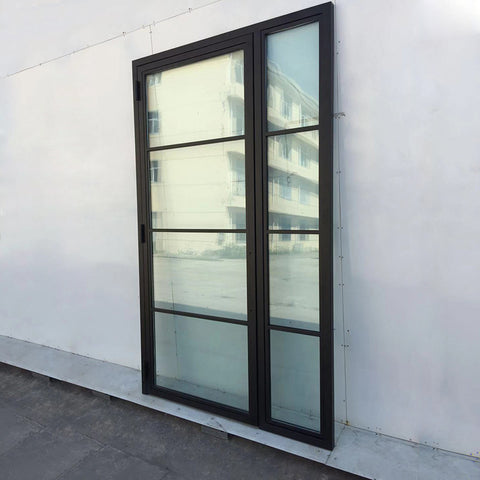LVDUN Left Open Inside Carbon Steel Steel-framed Hinged Swing Glass Doors