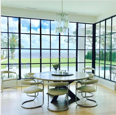 LVDUN Modern design thermal break double tempered glass steel swing doors for villa commercial double steel glass doors
