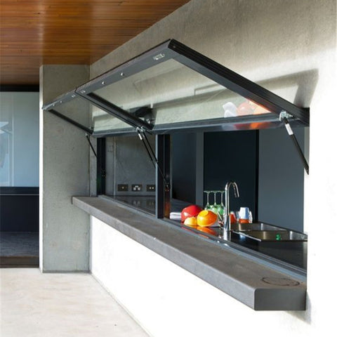LVDUN Black Aluminium Frame Double Glazed Kitchen Bar Awning Gas Strut Flip-up Open Out Window
