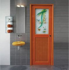 LVDUN Wooden Color Interior Door Design Double Glaze Grill Glass Aluminium Swing Door For Dathroom Toilet