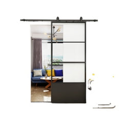 LVDUN French sliding door with steel barn door hardware kit complete set, Steel sliding door