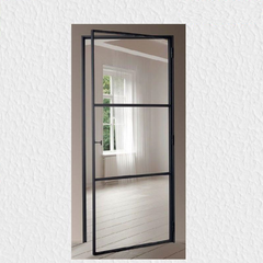 LVDUN Matte black windows steel frame low price iron and glass door