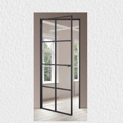 LVDUN Matte black windows steel frame low price iron and glass door