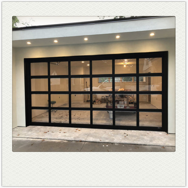 Black Anodized Aluminum Frame Tempered Frosted Glass Garage Door