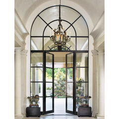 LVDUN 2020 popular design European style wrought iron interior french steel doors with half moon glass insert