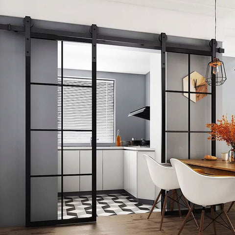 LVDUN Metal framed glass sliding doors with barn door hardware kit