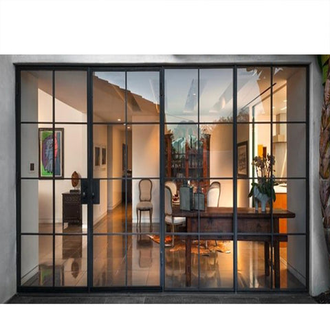 LVDUN House Entry Wrought Iron Door Double Exterior Interior Metal Doors With Huge Tempered Glass