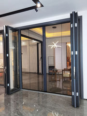 Warren China design black 127*49 door thermal break aluminium folding door double glass