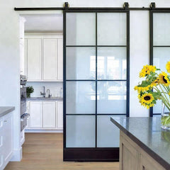 LVDUN Metal framed glass sliding doors with barn door hardware kit