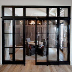 LVDUN Double Glazed Panel Tempered Glass Galvanized Steel Swing Door Grill design