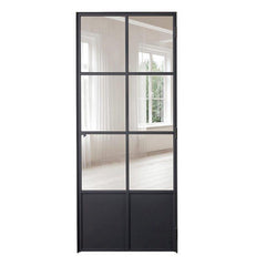 LVDUN Durable Overhead Aluminium Modern Customized French Steel Door Entry Door Outward Door Interior Matt Black Frame + Clear Glass