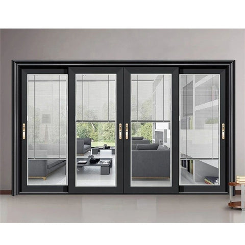 LVDUN Bypass Sliding Doors Black Double Glazed Low E Glass Soundproof Exterior Patio Sliding Folding Glass Door Removable Sliding Door