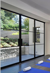 LVDUN Modern Front Entry Soundproof Glazed Glass Wrought Iron Double Doors