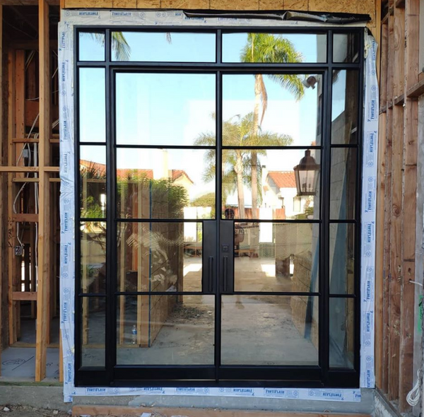 LVDUN Double Glass wrought iron single design Doors entry iron door low-e glass steel windows and doors