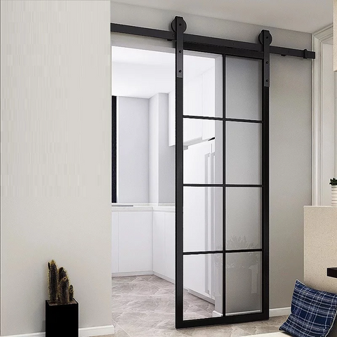 LVDUN Metal framed glass sliding doors with barn door hardware kit