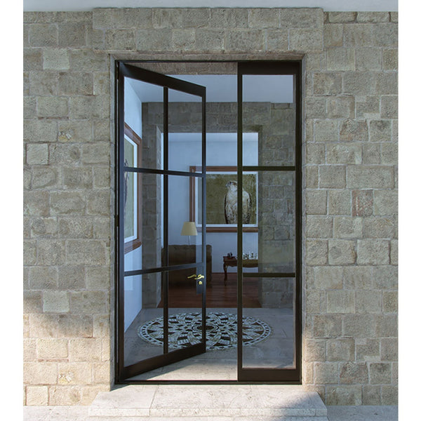 LVDUN French Carbon Steel framed Hinged Swing Glass Doors Wrought Iron Front Door Design