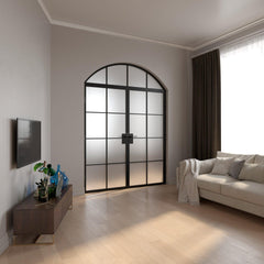LVDUN Decorative grill design wrought iron glass doors for house