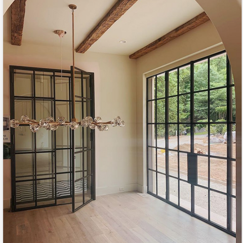LVDUN High quality wrought iron french double swing door steel glass door for villa
