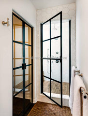 LVDUN Modern design thermal break double tempered glass steel swing doors for villa commercial double steel glass doors