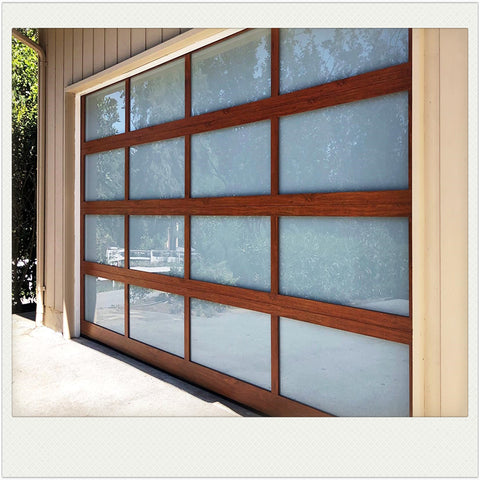 LVDUN Black Anodized Aluminum Frame Tempered Frosted Glass Garage Door