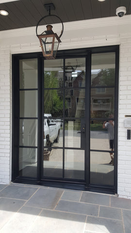 LVDUN Matte black wrought iron frame interior glass french door