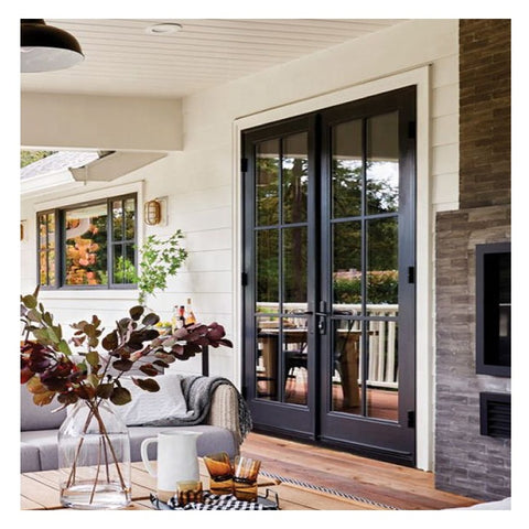 LVDUN Top Window Used Exterior Soundproof Aluminum Frame Double Swing French Patio Double Glazing Door