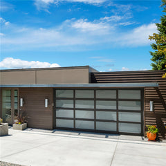LVDUN Modern garage door design electric sectional overhead folding aluminum silver frame glass panel garage door prices