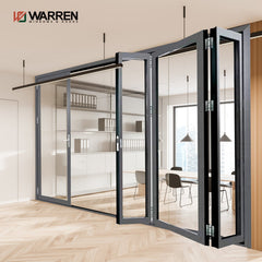 Warren 135 Black color balcony folding door double glaze aluminum bifold doors for factory sale