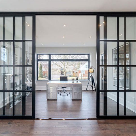 LVDUN Narrow steel frame tempered glass steel interior sliding doors for residential houses