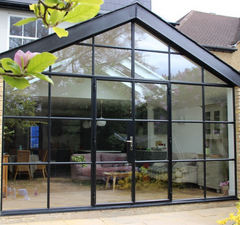 Thin steel frame double glassed doors and windows with glass and grill