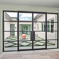 LVDUN Villa Entrance Entry Double Swing Wrought Iron Door Soundproof Double Glazed Glass Made In China