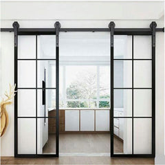 LVDUN French sliding door with steel barn door hardware kit complete set, Steel sliding door