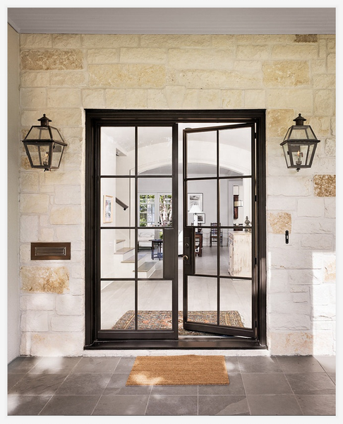 LVDUN Modern Double Glass wrought iron Patio Steel Glass Door design With Lowes Glass Patio Doors
