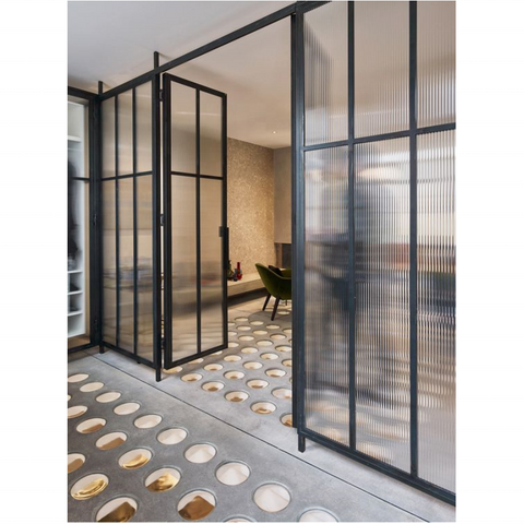 LVDUN economic stylish shower leaded glass steel framed sections interior swinging internal french doors