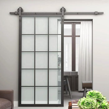 LVDUN French sliding door with steel barn door hardware kit complete set, Steel sliding door