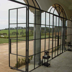 LVDUN Floor To Ceiling Sliding Casement Double Iron Doors With Clear Glass