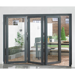 LVDUN Aluminum Glass Exterior French Glass Doors Design Black Double Entry Storm Accordion Multi Folding Door