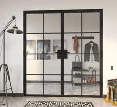 LVDUN High quality steel frame french door with grid design interior wrought iron glass door