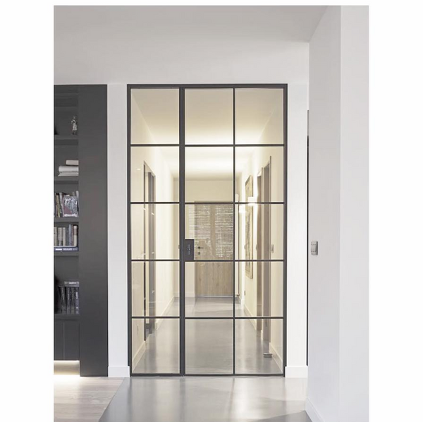 LVDUN tempered glass swing door metal frame glass door steel doors with hinges