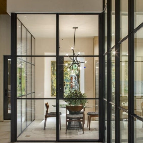 LVDUN Swiss modern profile getaway property typical solid metal villa theftproof steel frame window with brass handle