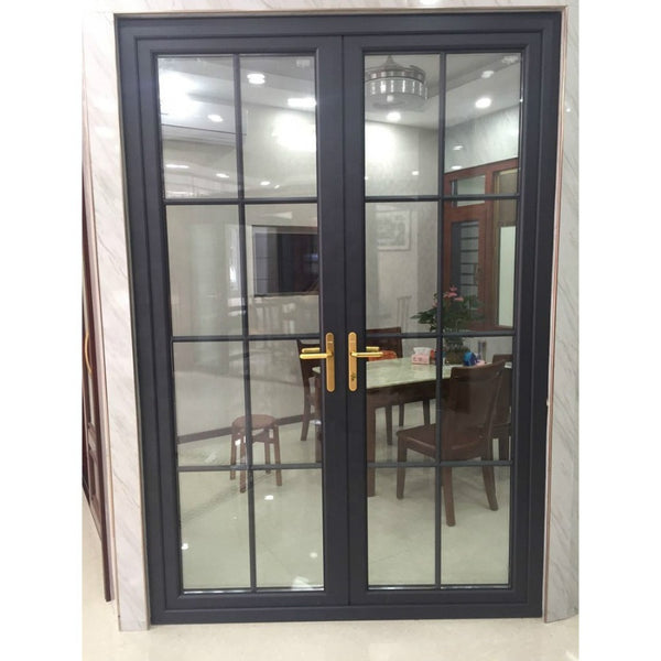 LVDUN Patio Black Tempered Glass Metal Grill Steel Wrought Iron Swing Door For House Office