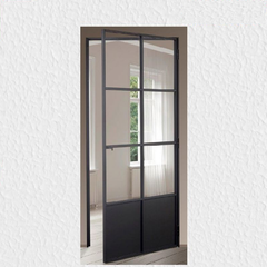 LVDUN Matte black windows steel frame low price iron and glass door