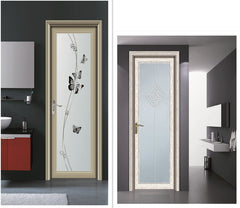 LVDUN Wooden Color Interior Door Design Double Glaze Grill Glass Aluminium Swing Door For Dathroom Toilet