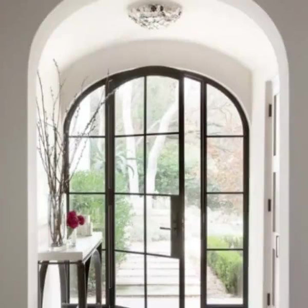 LVDUN High quality wrought iron glass door steel windows with grill design matte black steel glass windows amd doors