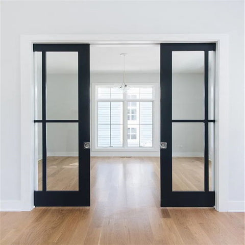 LVDUN Sliding Pocket Door In Aluminum Alloy Black Barn Door Accessories Hardware For Office Partition Modern Glass Pocket Door