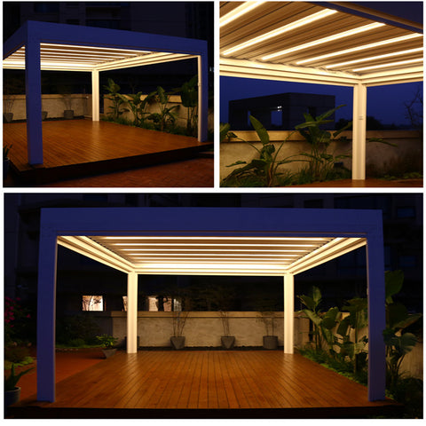 LVDUN New 2021 Product Opening & Closing Aluminum Louver Bioclimatic Pergola With Lights