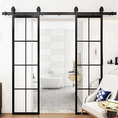 LVDUN Barn Doors Farm Exterior Classical American Hidden Frosted Tempered King Bed Frame With Barn Doors With Black Pocket Door